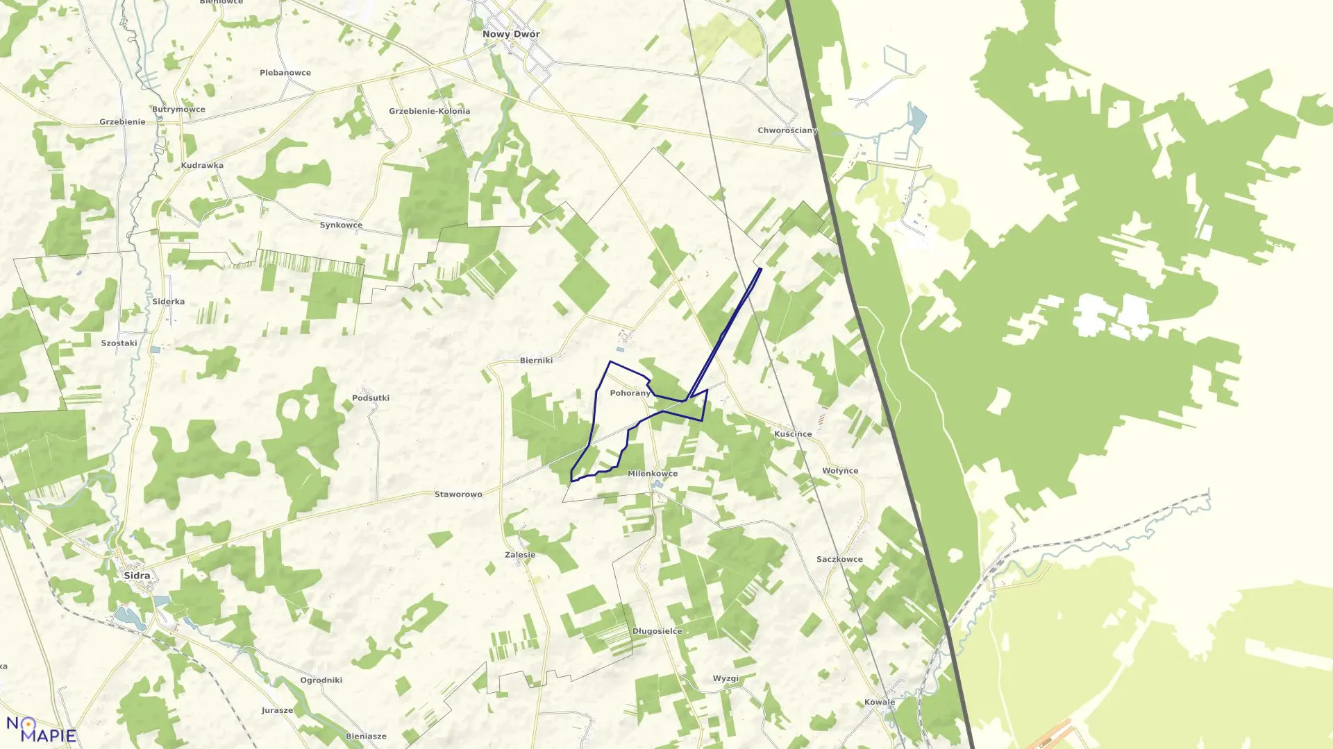 Mapa obrębu POHORANY w gminie Sidra