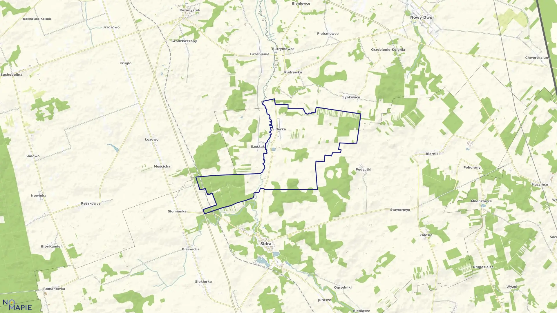 Mapa obrębu SIDERKA w gminie Sidra