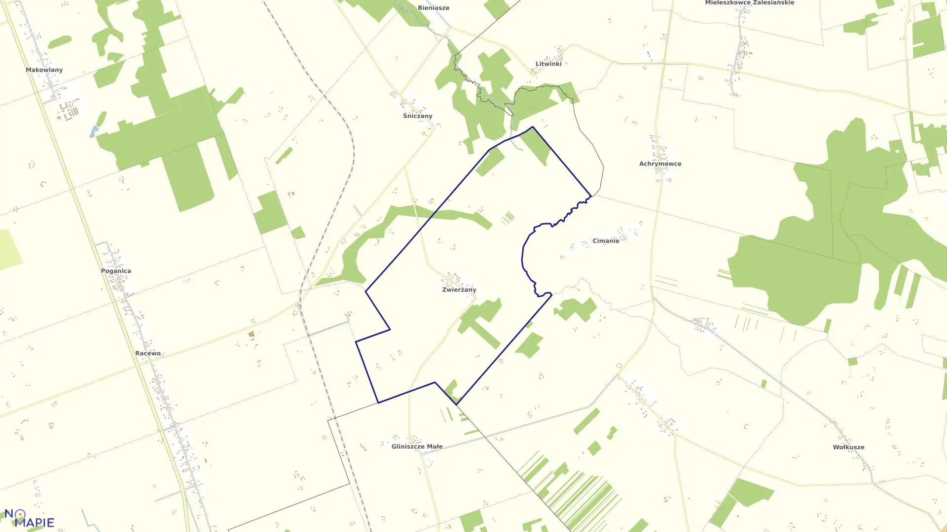 Mapa obrębu ZWIERŻANY w gminie Sidra